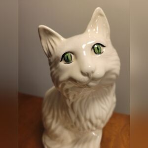 VTG White Ceramic Kitty Cat Figurine MCM Style, 10" Tall